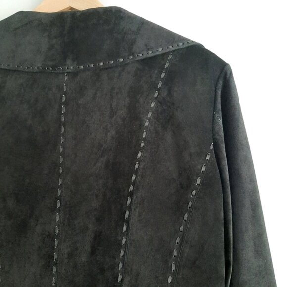 DANIER Genuine Suede Leather Jacket Blazer Button Front Sheer Hem Black Sz M - Picture 8 of 15